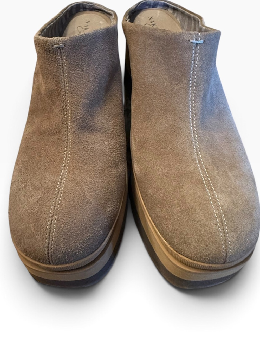 Naked Feet Women’s Size 10 Taupe Suede Platform Slip-On Mule Style Shoes - Picture 3 of 7